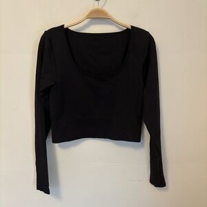 Athleta Aurora Crop Top Seamless Ribbed Long Sleeve Shirt M Black